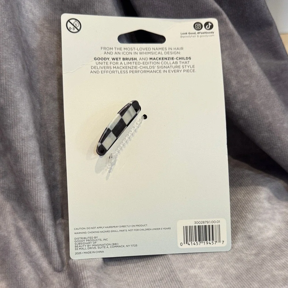 MacKenzie-Childs Large Black and Cream Checkered Hair Claw Clip